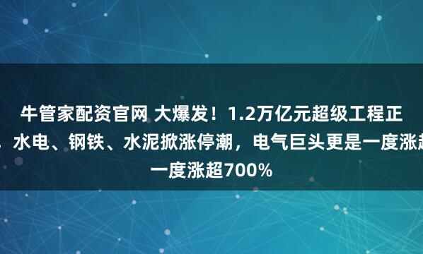 牛管家配资官网 大爆发！1.2万亿元超级工程正式开工，水电、钢铁、水泥掀涨停潮，电气巨头更是一度涨超700%